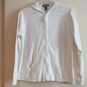 I.e. relaxed White Zip-Up Cotton Knit Hooded Zip Up Cardigan, M